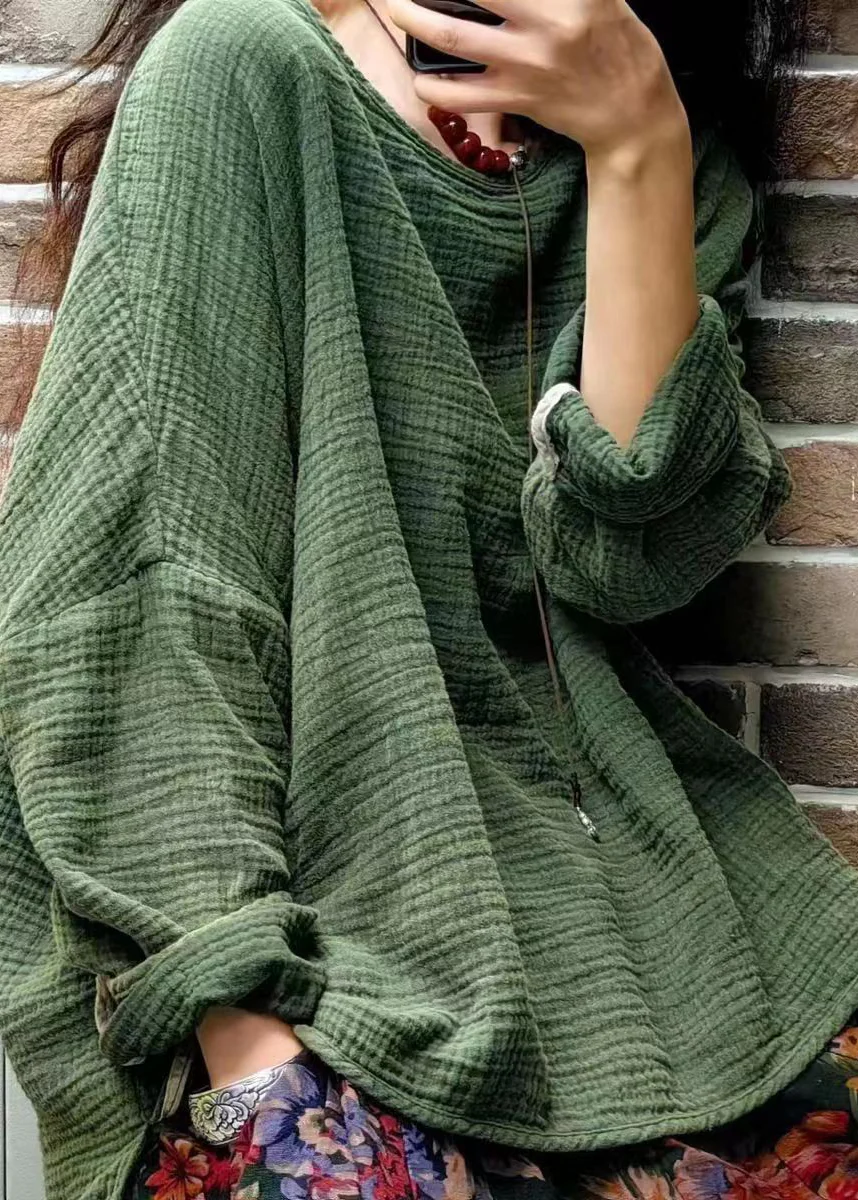Loose Plus Size O Neck Patchwork Cotton Sleeve Top