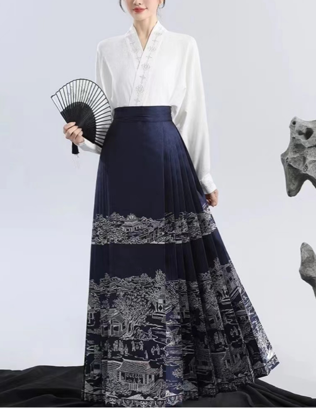 Women's Vintage Pleated Printed Strappy Skirt