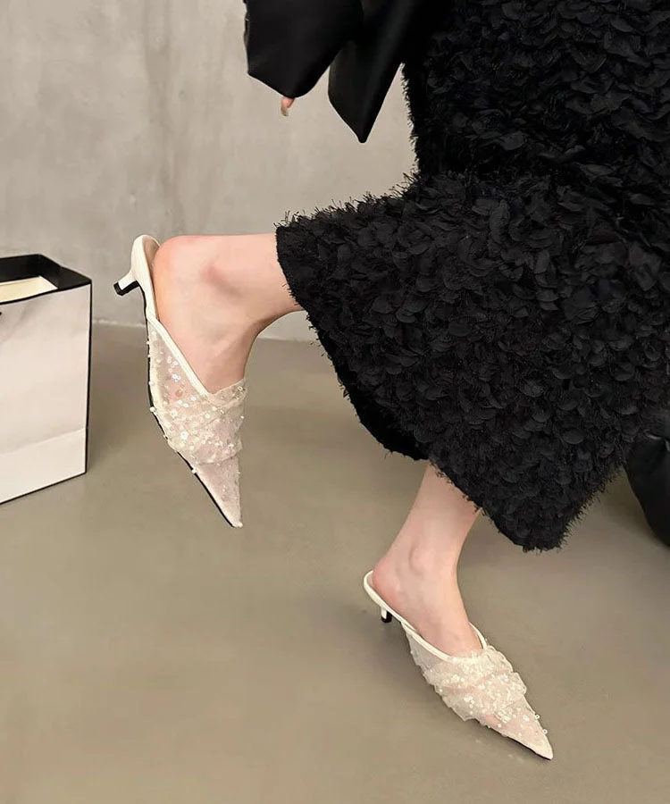Women's Party Pink Tulle Sequin Pointed Toe Sandals