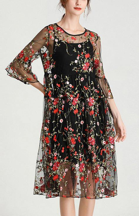 Women's Embroidered Lace Embroidered Half Sleeve Dress Set of 2
