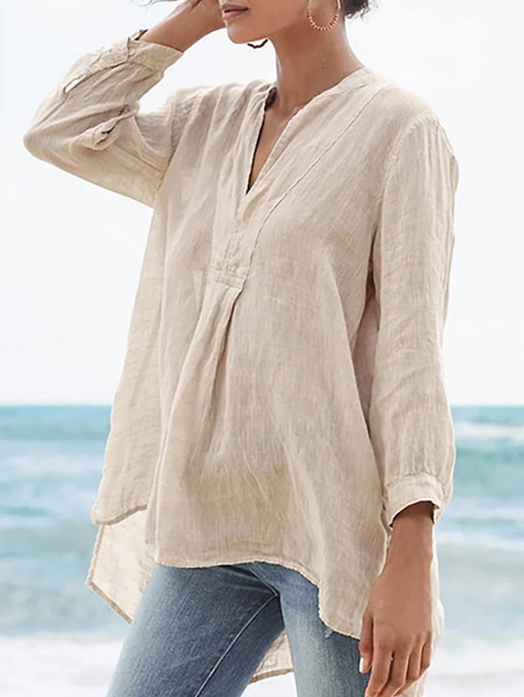 Women's Plus Size Classic Solid Color Linen Top