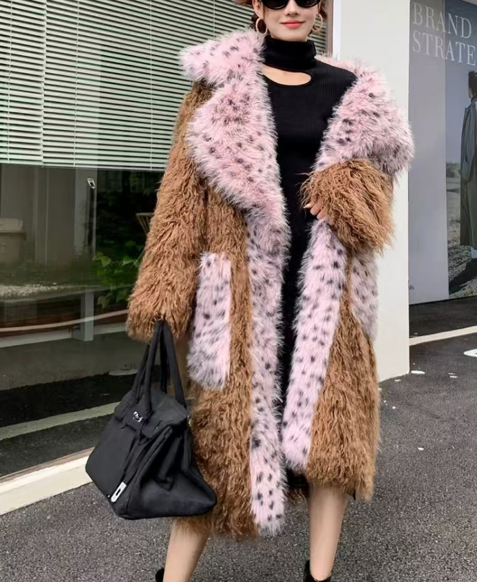 Women's Plus Size Lapel Leopard Print Pocket Coat