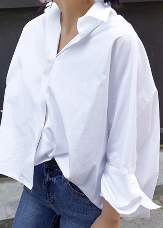 Loose Lapel Button Down Cotton Shirt Long Sleeve Top