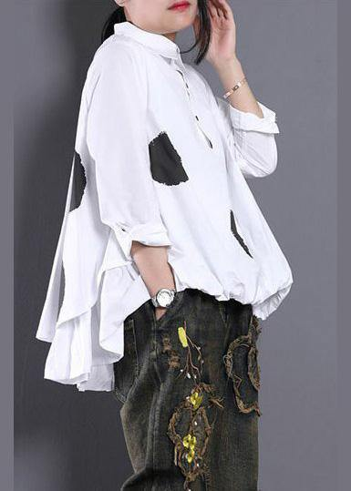 Women's White Polka Dot Asymmetric Shirt Top