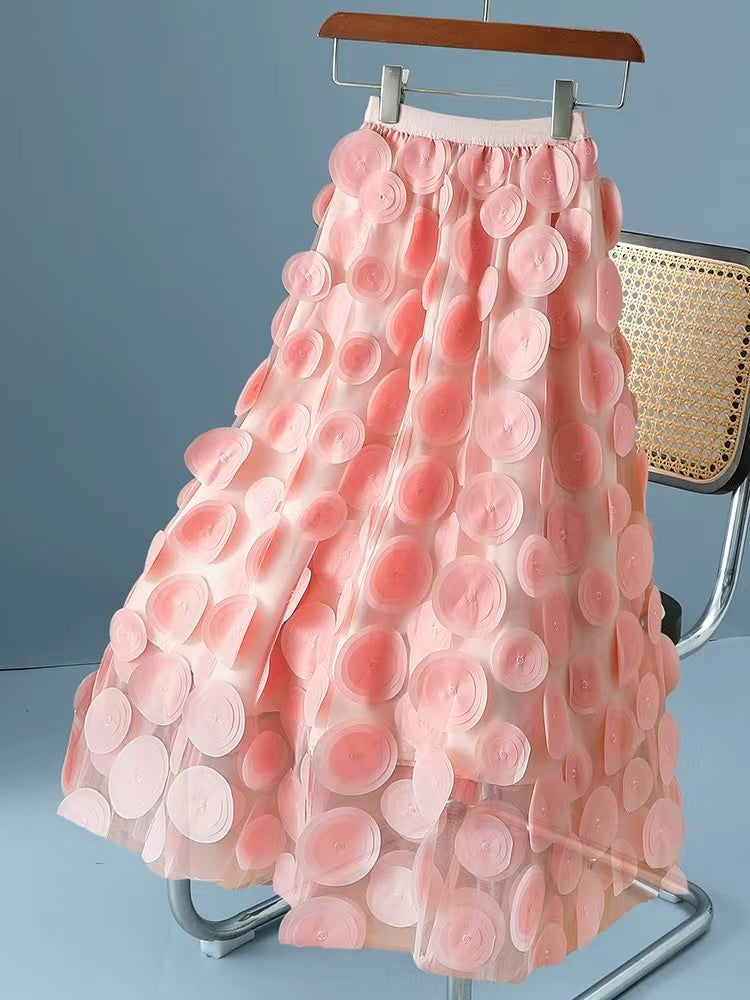 Elegant black polka dot patchwork tulle skirt