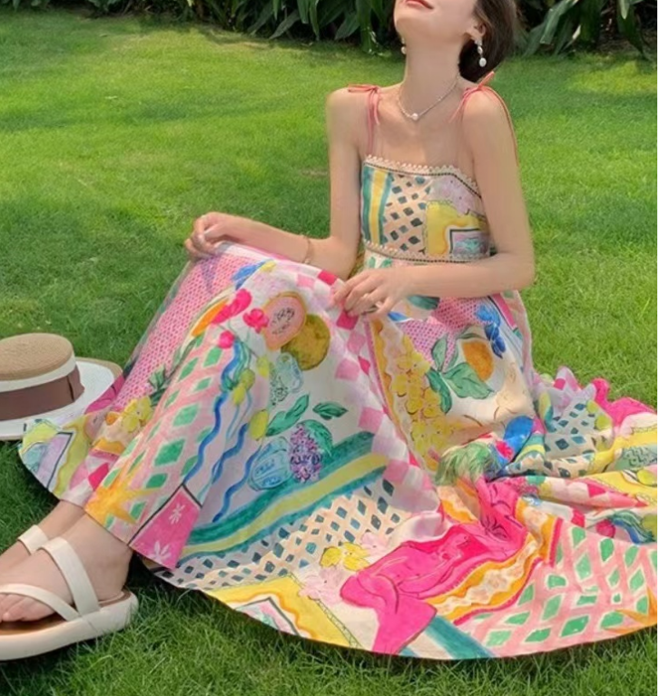 Elegant Graffiti Beach Halter Dress