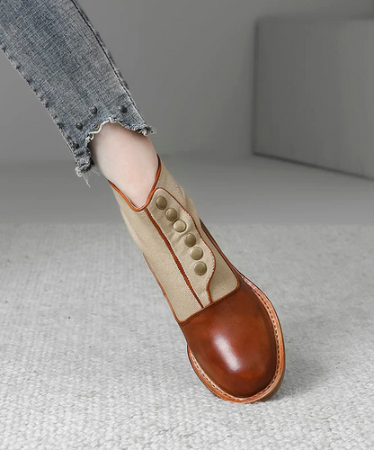 Vintage Patchwork Thick Boots Faux Leather Shoes