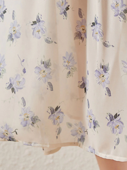 French Chiffon Printed Floral Long Sleeve Long Dresses