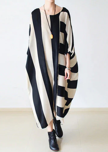 Striped Loose Dresses Long Gowns Oversized Cotton Dresses