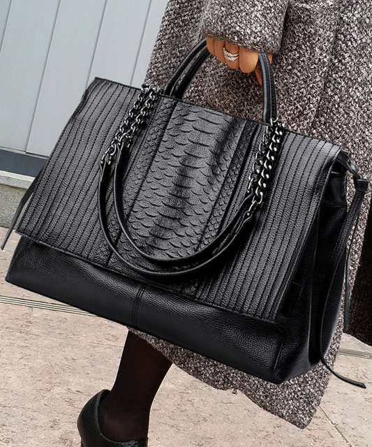 Women's Black Chain Faux Leather Handbag