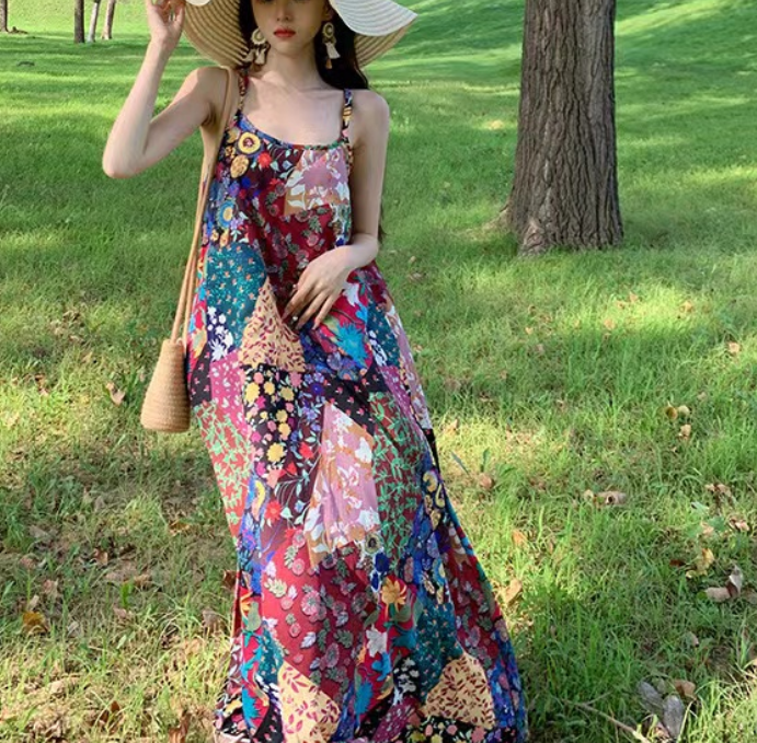 Bohemian Printed Beach Halter Dress