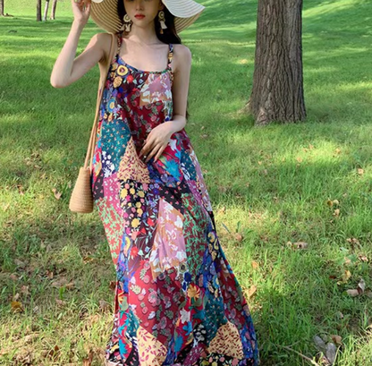 Bohemian Printed Beach Halter Dress