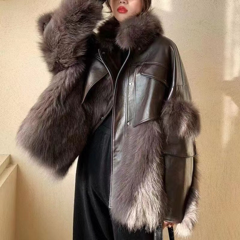 Elegant Patchwork Faux Fur Jacket Coat