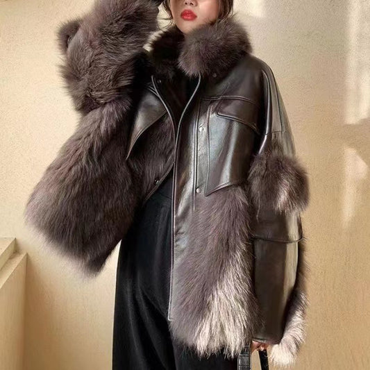 Elegant Patchwork Faux Fur Jacket Coat