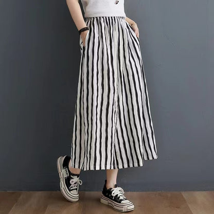 Black And White Oversized Striped Cotton Wide Leg Pants