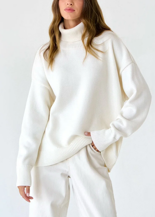 Simple loose high neck thick knitted jumper