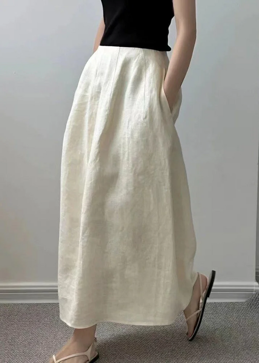 Women's Beige Pocket Solid Color High Waist Half Skirt