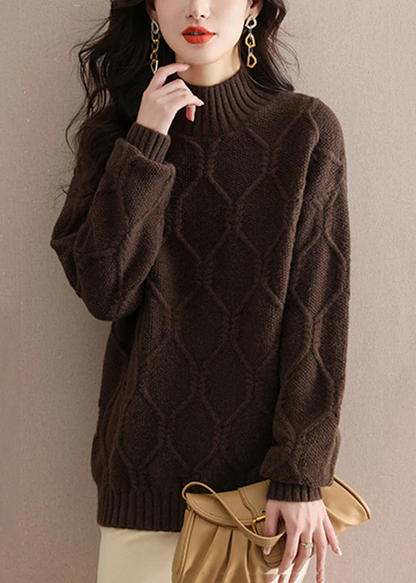 Loose High Neck Cotton Knitted Sweater