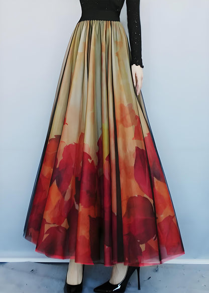 Women's Gradient Color Printed Tulle Half-body Skirt