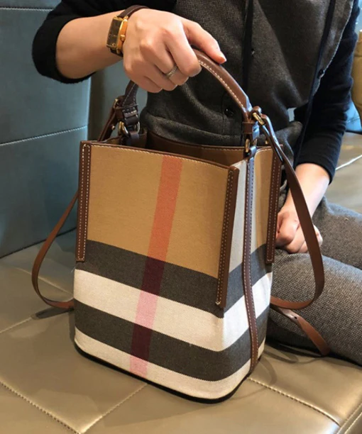 Brown Checkered Peplum Faux Leather Bag