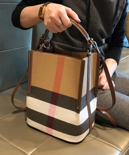Brown Checkered Peplum Faux Leather Bag
