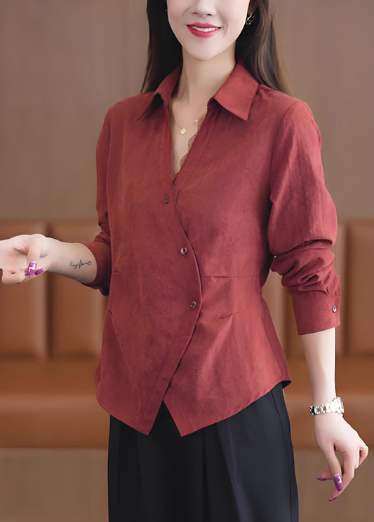 Women's Fashion Lace Patchwork Button Down Solid Color Shirt