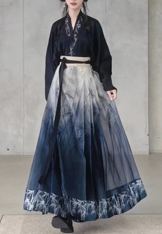 Elegant Printed Floral Sheer Pleated Skirt