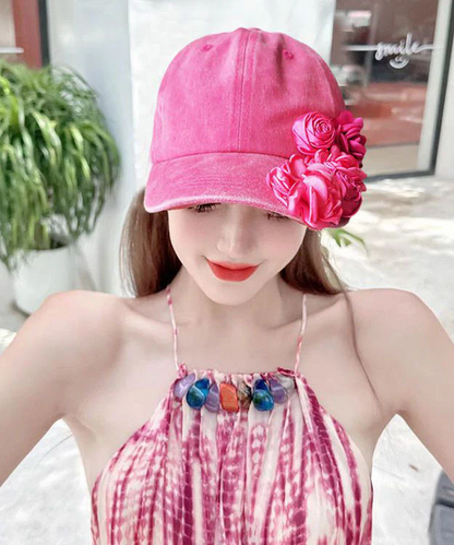 Women's Blue Floral Embellished Cowboy Baseball Cap