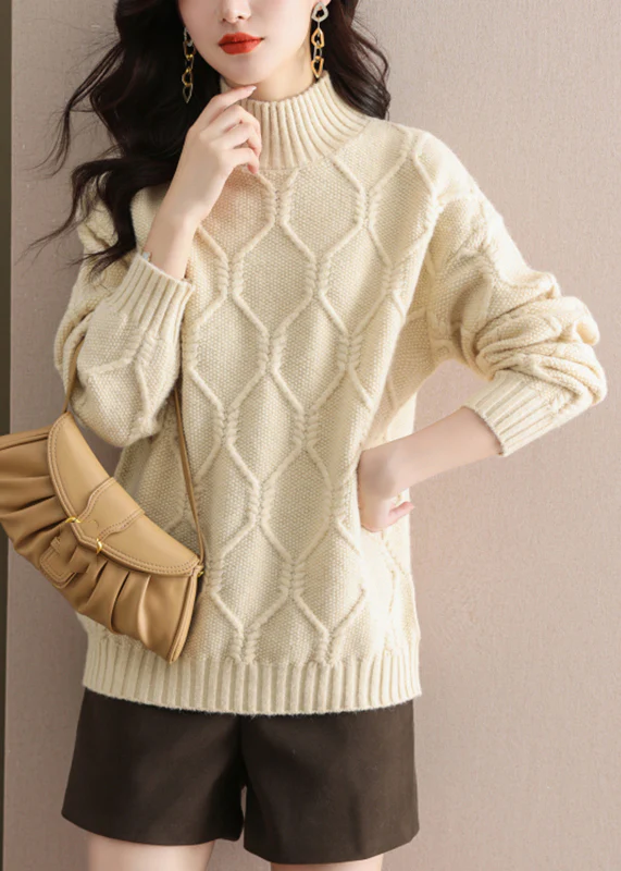 Loose High Neck Cotton Knitted Sweater