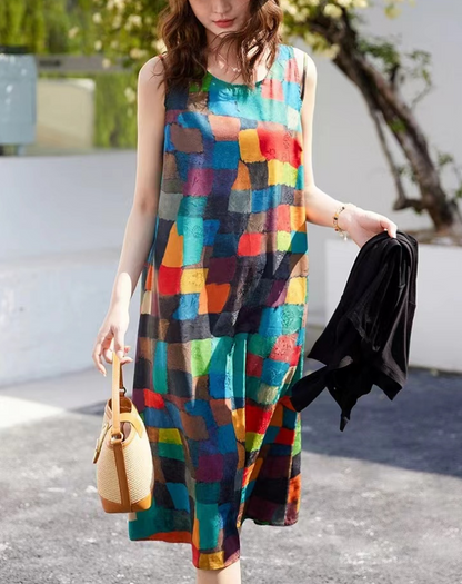 Bohemian Round Neck Sleeveless Beach Dress