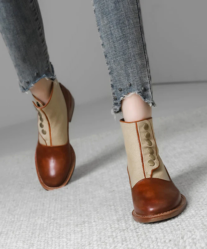 Vintage Patchwork Thick Boots Faux Leather Shoes