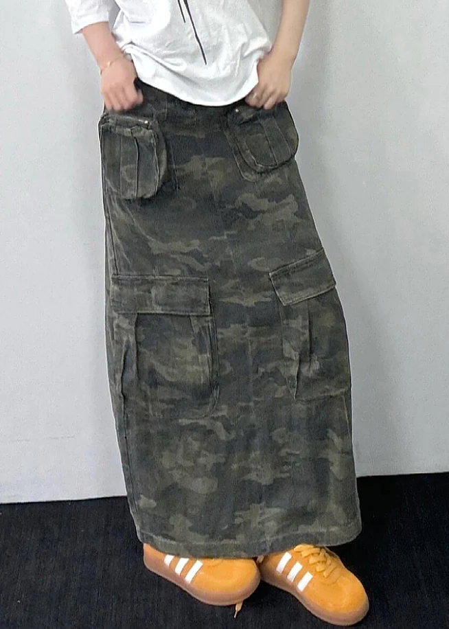 Women's Plus Size Camouflage Pocket Denim Long Skirt