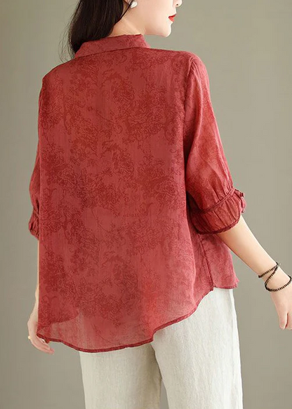 Women's Button Printed Linen Shirt Top