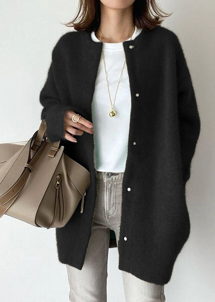 Casual O-neck patchwork mink wool knit coat