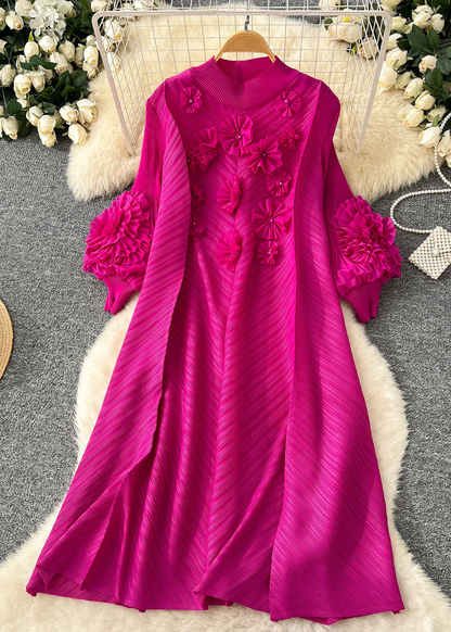 Women's Party Yellow Oversized Cubic Floral Lantern Sleeve Long Dresses