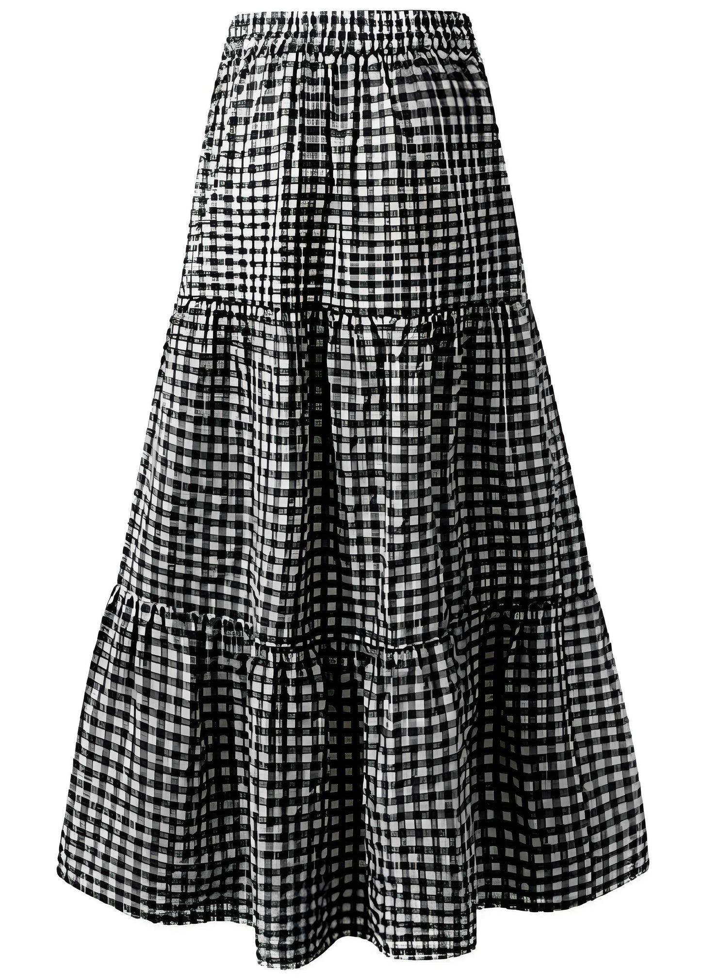 Women's Italian Plaid Pleated Tie Elastic Waist Hem Skirt Spring