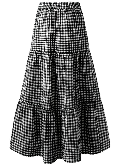 Women's Italian Plaid Pleated Tie Elastic Waist Hem Skirt Spring