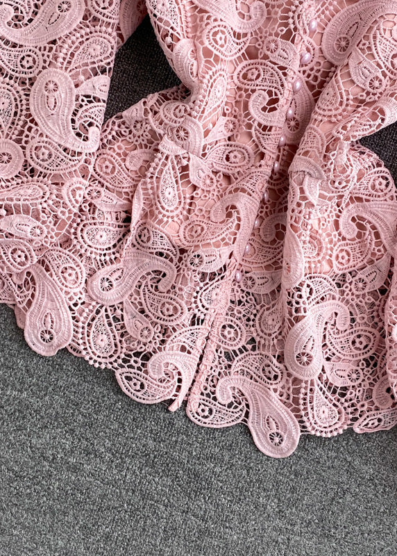 Women's Round Neck Hollow Corset Lace Top Long Sleeve Spring