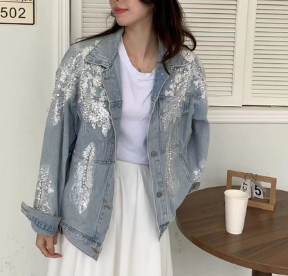 Fashion Handmade Beaded Beading Embellished Denim Jacket Top