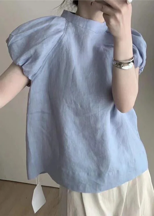 Women's Mabry Blue Bubble Sleeve Cotton T-Shirt Top