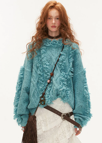 Women's Loose Strapless Fringed Thick Cotton Knit Sweater