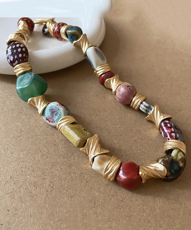 Rainbow Sterling Silver Gold Plated Bead Necklace
