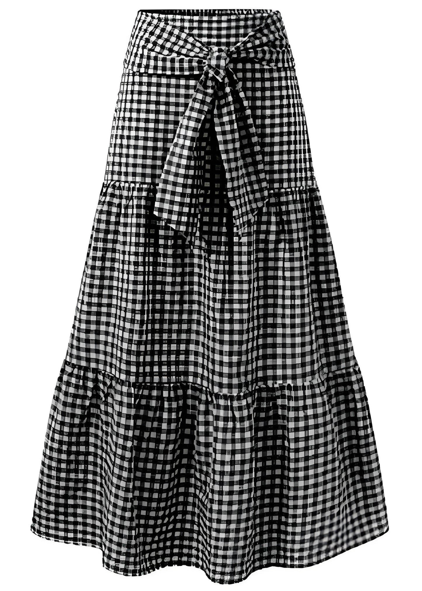Women's Italian Plaid Pleated Tie Elastic Waist Hem Skirt Spring