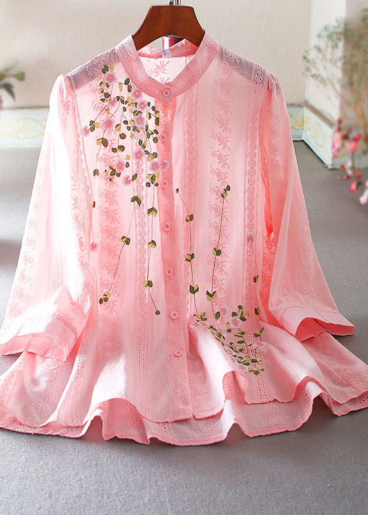 Women's Pink Embroidered Cotton Top