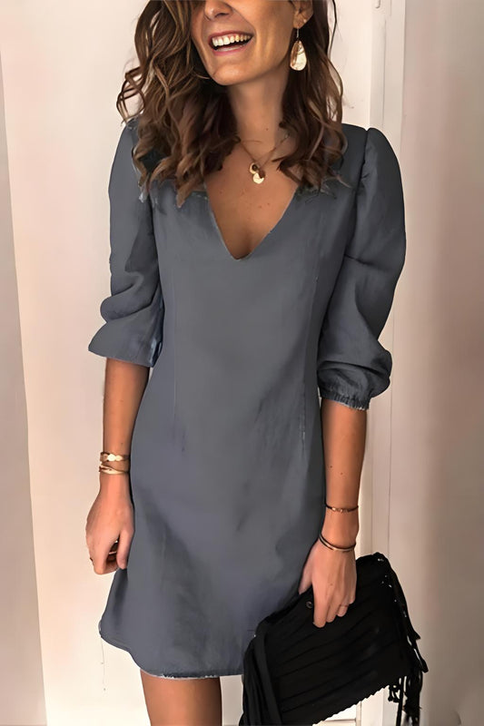 Women's Big Size V Neck Stretch Sleeve Dress Spring Summer