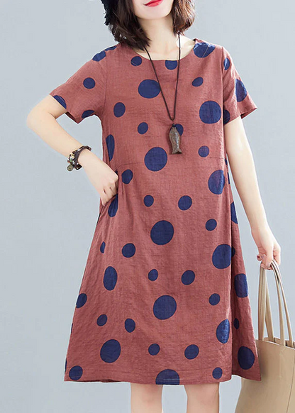 Casual O-neck polka dot print mid-length dress