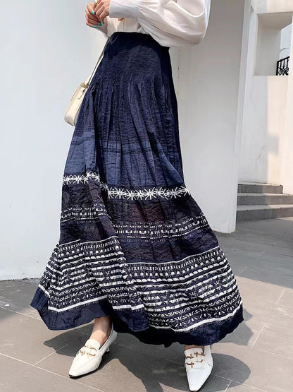 Elegant Printed Striped Embroidered Skirt