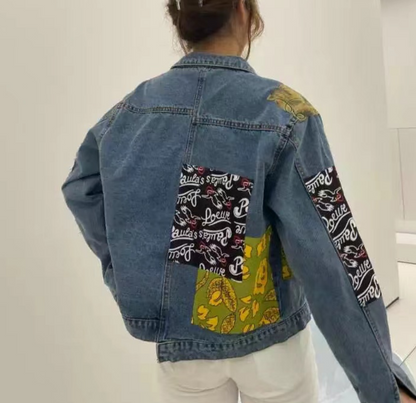 Fashion Irregular Patchwork Sequin Patch Denim Jacket Top