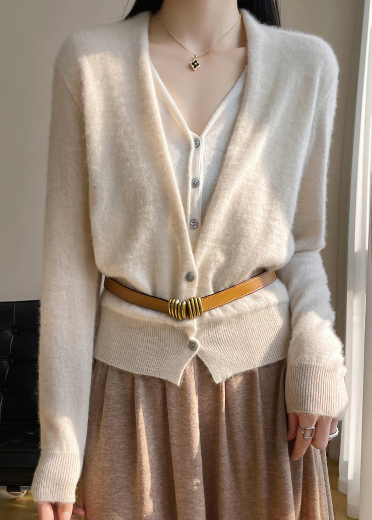 Women's V-Neck Button Down Wool Knit Top