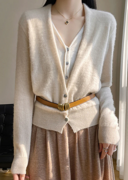 Women's V-Neck Button Down Wool Knit Top